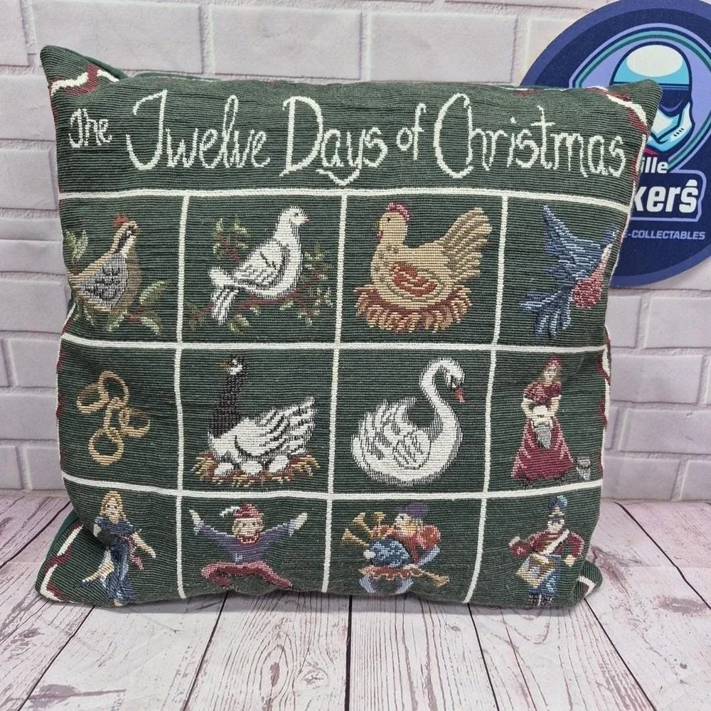 VTG Tapestry  12 Days Of Christmas Holiday Throw Pillow 16x16in